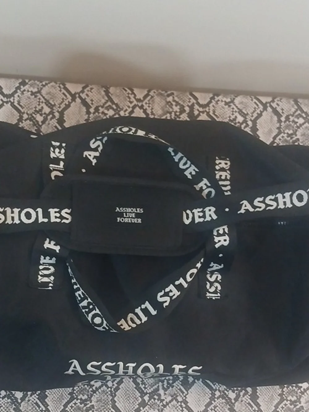 Black Men's Duffel Bag with 'Emotional Baggage' Embroidered Script